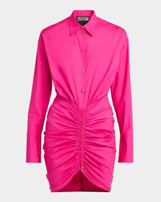 Ruched Long-Sleeve Shirtdress